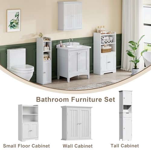 ChooChoo Small Bathroom Storage Cabinet, Narrow Toilet Paper Cabinet with 2 Door and Shelves, Freestanding Bathroom Floor Cabinet and Organizers for Small Spaces, 7.8\" D * 15.7\" W * 30.7\" H, White