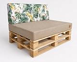 Odolplusz Palettenkissen 2er Set | Palettenauflagen mit abnehmbarem Bezug | Sitzkissen für Europaletten 120x80 + Rückenlehne 120x40 (JBeige + Blumen)