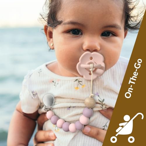 Image of 2 Pack Pacifier Clips, Silicone Pacifier Clip for Baby Boys and Girls, Pacifier Holder, Paci Clips Baby Binky Clips (Blossom /Apricot)