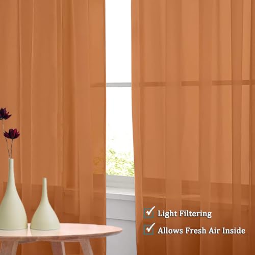 Image of OVZME Orange Sheer Curtains 54 Inches Long 2 Panels - Soft Light Filtering Window Sheer Panels for Living Room /Bedroom, Top Dual Rod Pocket, 1 Pair, Each 42Wx54L Inches