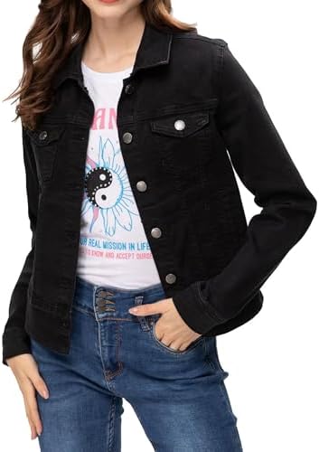 FASHIONSPARK Women's Basic Button Down Denim Jacket, Casual Long ...
