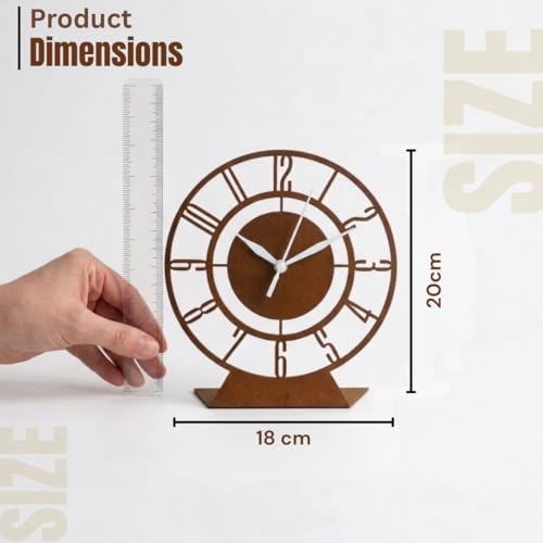 Image of Modern Artistic Decorative Metal Table Analog Clock with Sweep and Silent Machine, Desk Clock for Living Room, Dining Room, Office, Home Decor, Copper, 18x20 CM