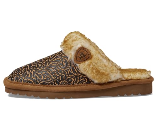 ARIAT Women's Jackie Square Toe Embossed Tooling Warm Soft Comfortable Genuine Full-grain Leather Slippers4