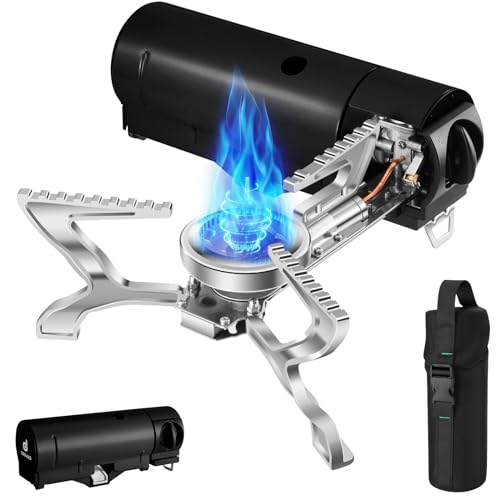 Odoland Faltbarer Campingkocher,1400W Tragbarer Butan-Kocher mit Aufbewahrungstasche, ideal für Camping, Road Trip und Notfall Schwarz