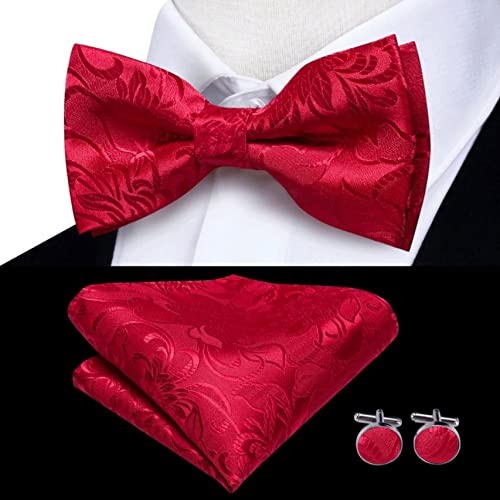 Zydxdll Silk Mens Suspenders Red Floral 6 Clips Braces Bowtie Pocket Square Cufflinks Set For Men Suspender Wedding Party (Color : Red, Size : One Size) #TOP2