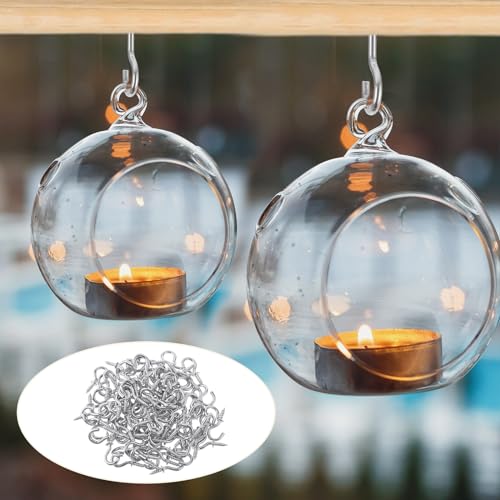 Amaxiu 100 Stück Schraubhaken Kleine, 2cm Metall Auge Schraube Deckenhaken, Mini Haken zum Schrauben, Schrauben Deckenhaken Hängepflanzen Kunstornamente Tassen Weihnachtsdekoration(Silber)