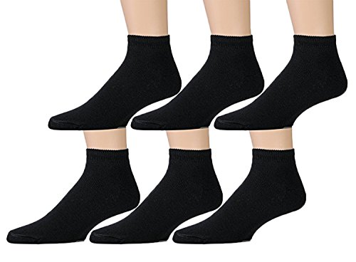 SOCKS'NBULK 6 Pairs Of Womens Black Quarter Ankle Athletic Socks, Sock Size 9-11