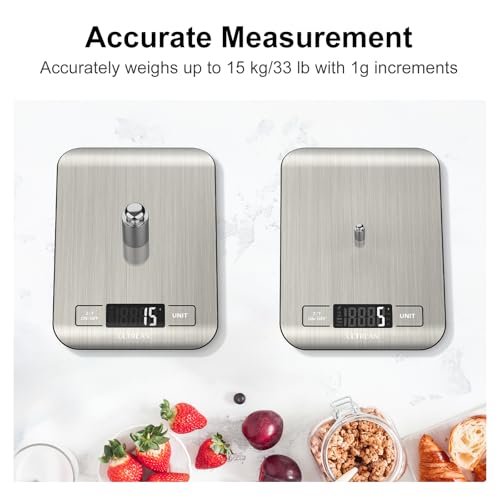 Ultrean Food Scale, 33lb Digital Kitchen Scale for Food Ounces Grams, 304 Stainless Steel, Type-C Charging and Batteries, Perfect for Meal Prep, Cooking, and Baking by Ultrean - Image 4