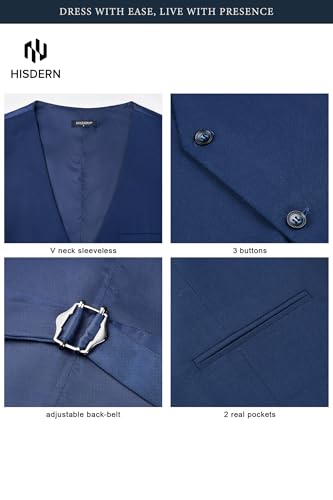 Image of HISDERN Mens Suit Vest Business Casual Dress Waistcoat Vest Solid Color Formal Wedding Vests for Suits or Tuxedo