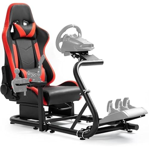 Marada Racing Simulator Cockpit with Red Seat Fit for Logitech G29 G920 G923, for Thrustmaster, for Fanatec,Adjustable Driving Steering Wheel Stand,Pedal & Wheel Not Included