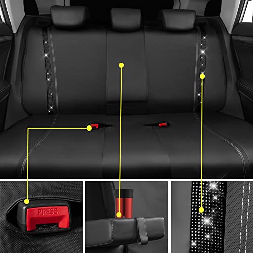 Image of CAR PASS Bling Rhinestone Leather Back Seat Cover, Waterproof Bench Rear Seat Cover Shining Diamond Universal Fit Automotive Glitter Crystal Sparkle Strips for Kid Women Girl, Black Diamond