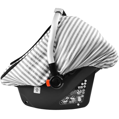 Car Seat Covers for Babies,Baby Car Seat Cover for Boys Girls,Windproof Infant Carseat Cover,Kick-Proof Car Seat Canopy with Breathable Mesh Peep Window,Stripe Print,Summer Lightweight by Vaxaape - Image 6
