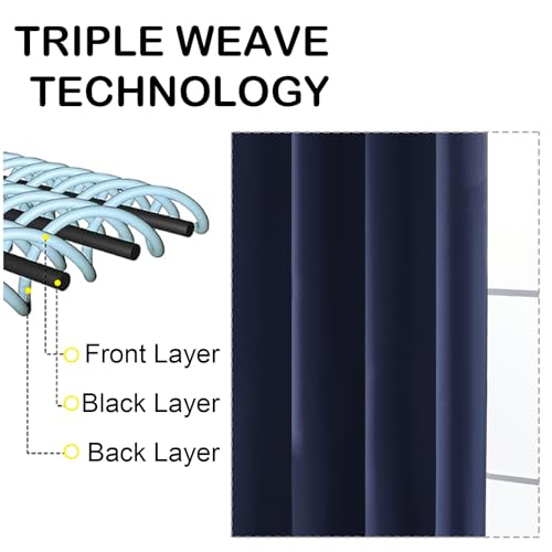Image of Extra Long 10 FT Blackout Curtains for Patio 120 Inches Long 2 Panels Set, Solid Thermal Insulated Energy Saving Rod Pocket Window Treatment Curtains Blackout Drapes, W50xL120, Navy Blue