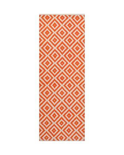Image of SAGON 2x5 Ft Printed Runner Carpet - Cotton Bedside Rug for Bedroom & Living Room (Orange Diamond)