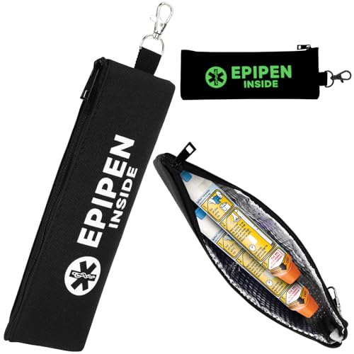 SUNMON EpiPen Carry Case for 2 Pens with Fluorescent Print, Travel Epipen Holder Bag, Outdoors Epipen Case for Walking or Running (1 Pack, Black)