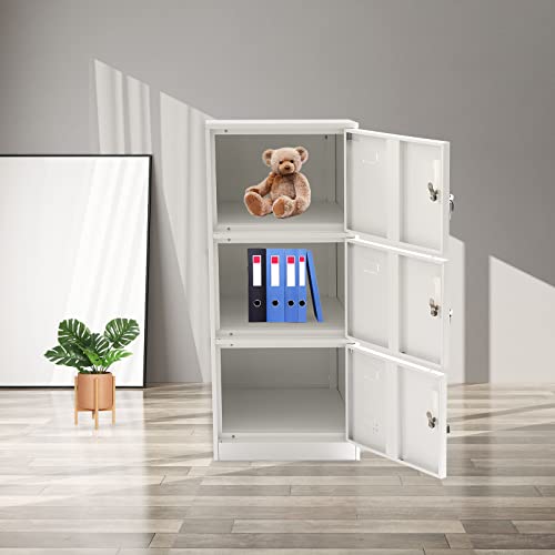 3 Door Vertical Stackable White Storage Cabinet With Lock, Anti-Failing Device, Metal Lcoker, Organizer For Office, Home, Gym, School, Employee, 15.7*15.7*35.4In #TOP4
