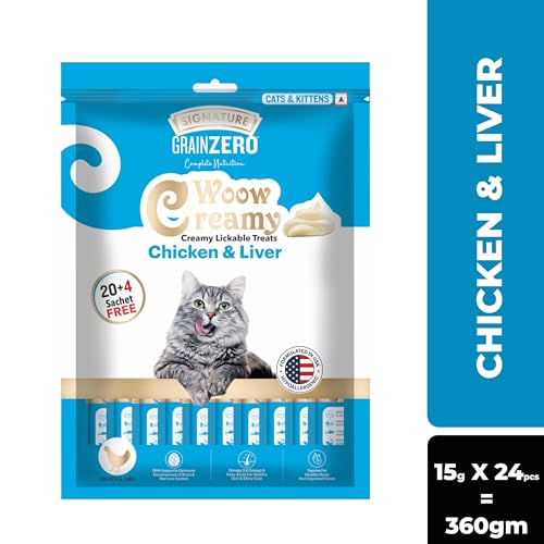 Image of Grain Zero Creamy Lickable Cat Treats Chicken and Liver, 360 Gm - 20 Sachet + 4 Free | Rich in Protein, Promotes Hydration, No Artificial Preservatives | for Training and Bonding | for Kitten & Adult