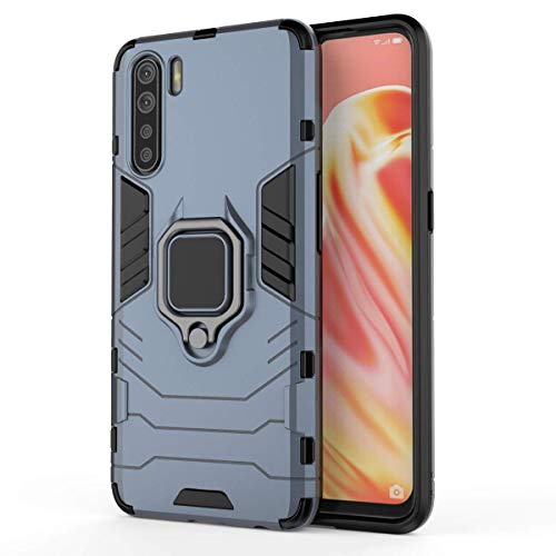 XIFAN Funda para OPPO A91/Oppo F15, [Robusto] Anillo Metálico Soporte [Funciona con El Montaje De Coche Magnético] Case Carcasa, Azul