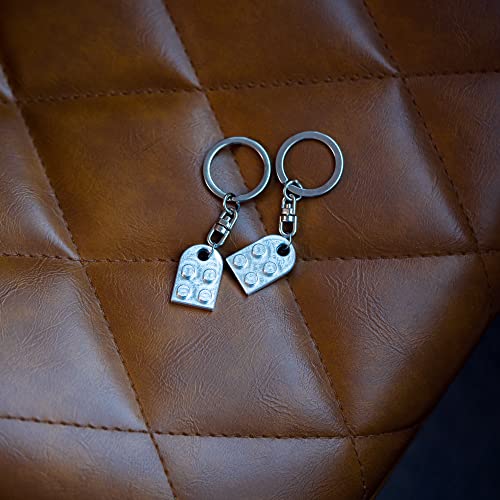Matching Keychains For Couples Brick Heart Compatible With Lego Necklace Split Heart 2 Piece Two Set Gift Necklace (Solid Metal) #TOP2