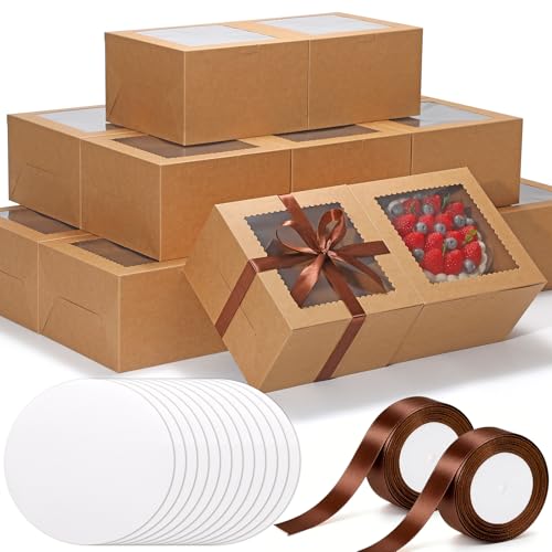KPOSIYA 40pcs 8x8x5 In Cake Boxes with Cake Boards（20 Boxes & 20 Boards）