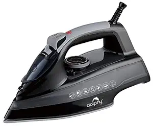 Dolphy Black Steam Iron, 2200W Non-Stick Ceramic Coating Soleplate, with Spray Mist & Steam Burst Buttons