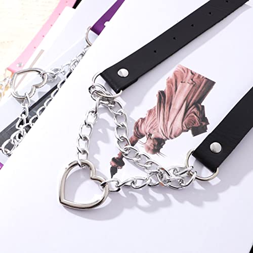 JJDreams Punk Halsband Gothic PU Leder Halsreif mit Kette Herz Anhänger elegant Choker Kragen schwarz Damen, Chock Gothic Damen