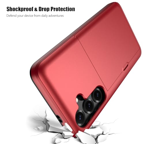 Nvollnoe for Samsung S25 Plus Case with Card Holder Dual Layer Heavy Duty Protective Case Hidden Card Slot Slim Wallet Cover for Samsung S25 Plus 6.7''(Red) by Nvollnoe - Image 5