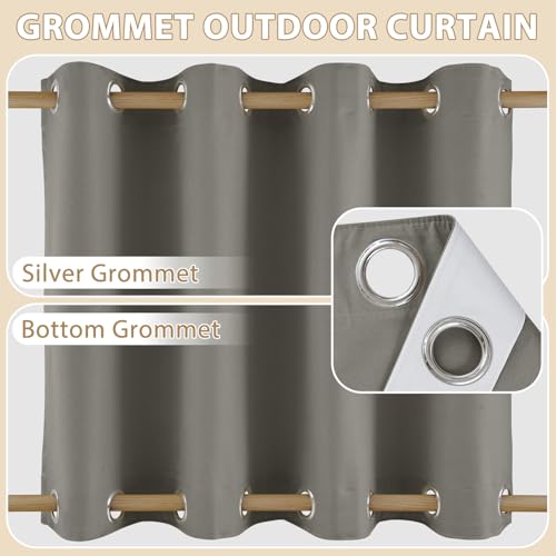 HDCAXKJ Waterproof Outdoor Curtains for Patio with Zipper Extra Long Top & Bottom Grommet Thermal Privacy Drapes 2 Panels Gazebo Outside Blackout Curtains for Porch Pergola, 54" W x 120" L, Gray by HDCAXKJ - Image 3