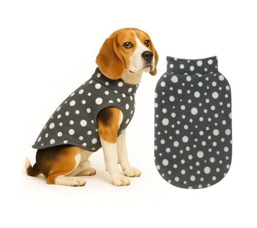 Image of The Pets Company Dog Winter Coat Jacket, Clothes, Windproof, Light Weight, Washable, Ultra Warm Thick Fleece Lined Dog Vest for Cold Weather Protection, (Polka Grey Cherry, Medium - 20 Inch)