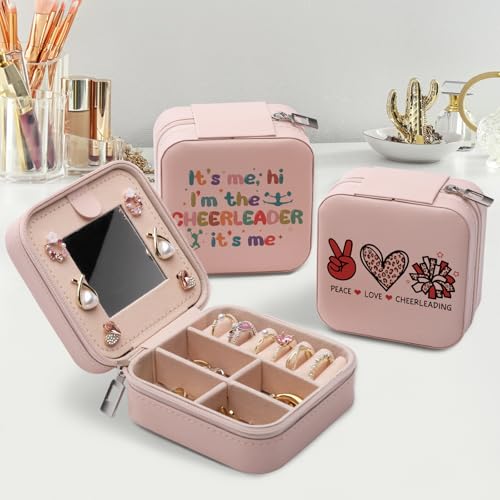 CEASQVAA Cheerleading Gifts Jewelry Box for Women, Gifts for Cheer-leading Women Friends, Cheerleader Gifts Stuff Accessories Cheer Team Small Travel Jewelry Case Organizer for Women