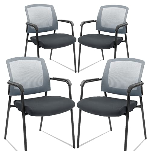 Clatina Office Reception Guest Chair Mesh Back Stacking With Ergonomic Lumbar Support And Thickened Seat Cushion For Waiting Conference Room Gray 4 Pack #TOP11