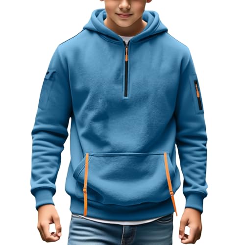 Boys Hoodies Teens Quarter Zip Hooded Sweatshirt Fashion Casual Long Sleeve Fall Winter Pullover Clothes