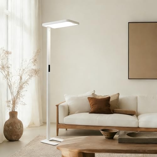 PalFish Pure Light Floor Lamp - Motion Sensor, 9500LM Full Spectrum 4000K Natural Daylight, 60,000+ Hour Lifespan, Dimmable 100W Eye-Care Standing Reading Lamp for Home Office