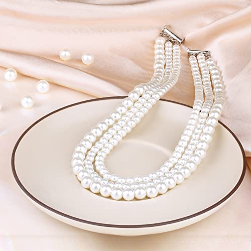 Gradual Layered Pearl Necklace Women: White Pearl Strand Choker Necklaces For Woman Fashion Jewelry - Elegant Trendy Aesthetic Wedding Party Chain For Girls Teen Bride Bridesmaid (Pearl) #TOP1