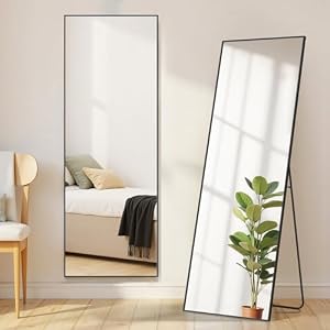 Mirror Full Length, Upgraded 16″x59″ Body Wall Mirrors with Shatter-Proof Glass, Floor Standing, Hanging or Leaning, Tall Mirror with Stand Aluminum Alloy Frame for Bedroom Cloakroom