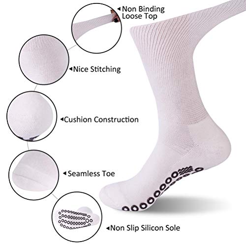 Mens Non Slip Socks,Jspa Unisex Grip Socks For Women Men - Non Skid Hospital Socks Yoga Pilates Socks Cushion Non Binding Seamless Toe Diabetic Circulatory Socks 3 Pairs White #TOP1