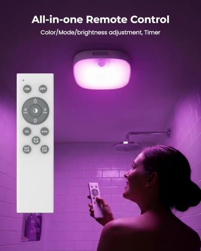 FULEN Plafonnier LED Avec Détecteur De Mouvement, Lampe De Douche IP65 Étanche, Lampe De Salle De Bain Rechargeable, Plafonnier Sans Fil Avec Couleurs RGB, Télécommande, Pour Salle De Bain,Garage – vue 3
