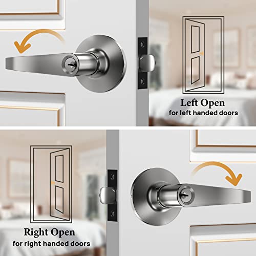 Vicmeon Entrance Lever Door Handle, Keyed Entry Door Lock, Entrance Door Lever With Keys For Exterior/Interior Doors, Reversible For Right And Left Side, Satin Stainless Steel #TOP6