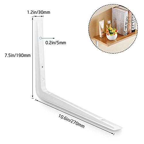 Acrux7 Heavy Duty Shelf Brackets, 10.6 X 7.5 Inch White Wall L-Bracket Supports For Hanging Diy Shelves Metal Steel Heavy Duty For Load Bearing Capacity 110Lbs-220Lbs #TOP1