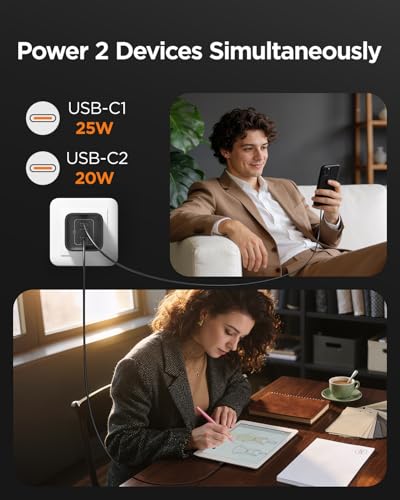 wegear 45W USB C Charger, 2 Port GaN Fast Charging with PPS, Foldable Wall Charger Block for iPhone 17/16/15, iPad, Galaxy S25/S24, Pixel 10/9 (Black) — view 3