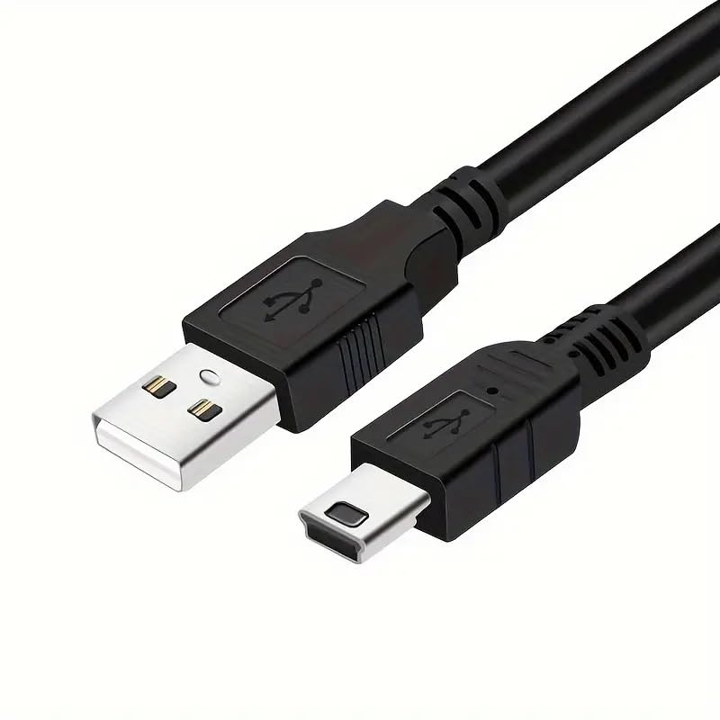 TECHZOCO Cable Mini USB Sincroniza y Carga, Cable USB 5 pin, Transferencia hasta 480 Mbit/s, Compatible con Micrófono Blue Yeti, PS3, Wii U Pro, HDD Externo, Cámaras, MP3, Negro, 1 Metro