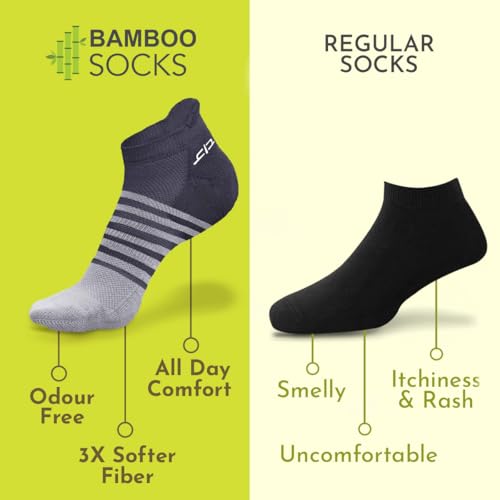 HEELIUM Bamboo Ankle Socks for Men | Odour-Free and Breathable | Padded Base and Anti-bacterial | 3X Softer Than Regular Socks