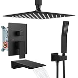 gotonovo Matte Black Rain Mixer Shower Faucet Set with Waterfall Tub Spout 12 inch Square Rainfall...