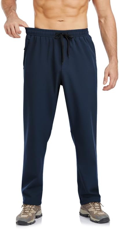 Men's Fleece Lined Pants Winter Athletic Workout Running Sweatpants Zipper Pockets Water Resistant Warm Joggers - Image 2