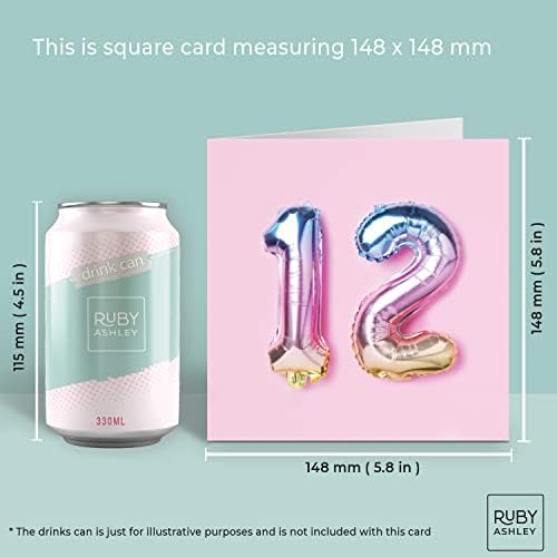 12th Birthday Card For Boy Or Girl - 12th Anniversary Card - Birthday Card For A Twelfth Year Old - Rainbow Foil Balloons 12th Card By Ruby Ashley ®