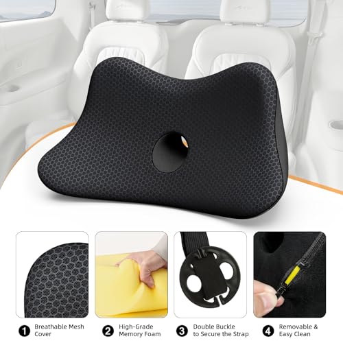 Benazcap Autositzkissen – Ergonomisches Lendenwirbelstützkissen – Memory-Schaum-Autositzpolster – Steißbein Entlastung – Autositzkissen zum Fahren – Auto Lordosenstütze Kissen für Fahrer
