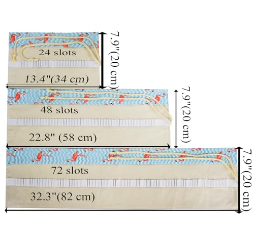 Image of Flamingo Pattern Canvas Pencil Wrap Case Colored Roll Up Holders Coloring Pencil Organizers for Artist Adult Sketch Travel Storage With 24 Slots(Flamingo)