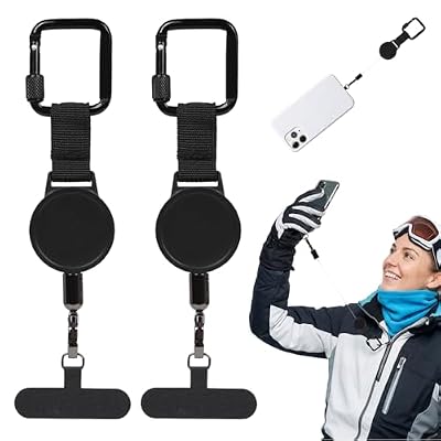 2PCS Retractable Phone Lanyard, Anti-Lost Adjustable Phone Tether Strap, 360° Rotating Anti-Tangle Clip, Universal Cell Phone Lanyard for iPhone & Smartphone, Ideal for Skiing Hiking Cycling Outdoor