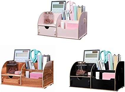 EXERZ Wooden Desk Organiser/ Desk Tidy Caddy - Assembly by Youself Easily - Pen Holder with 7 Compartments (Wooden Black)