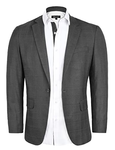 Alizeal Mens Plaid Blazers Casual Sports Coats Lightweight One Button Slim Fit Suit Jackets, Gray-XL